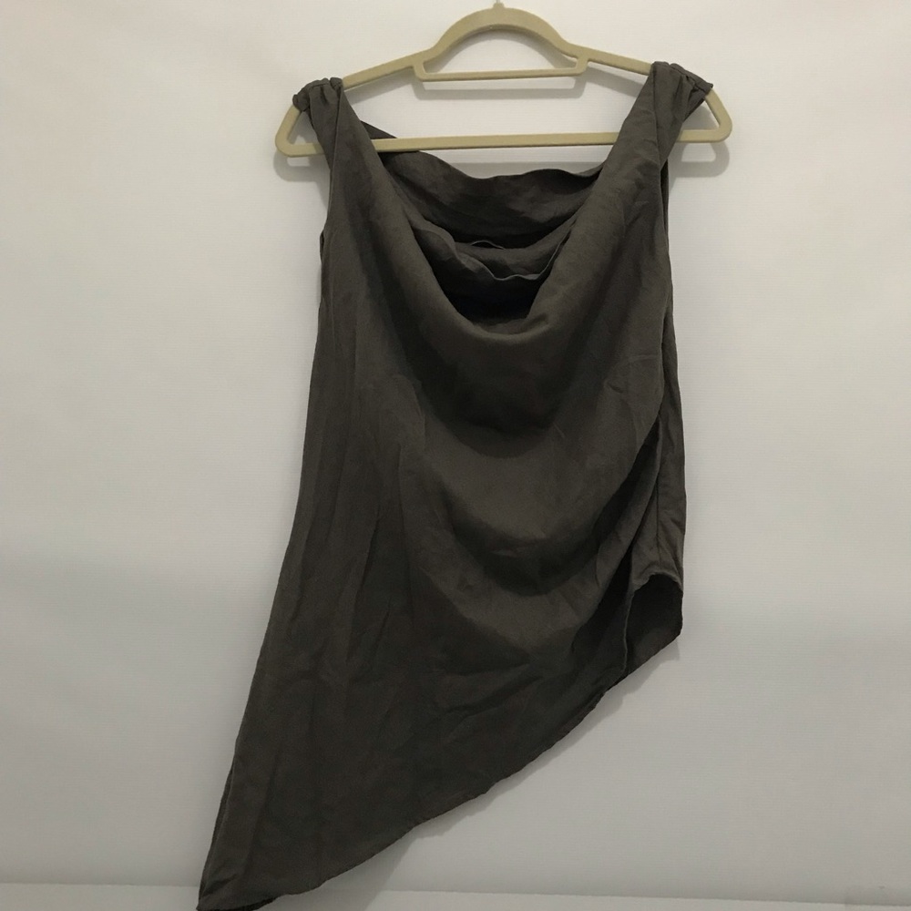 Glassons Sleeveless Draped Asymmetrical Hi-Low Linen Top Size 10- Gray